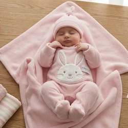 KIT BABY PARAÍSO MACACÃO MANTA E TOUCA PLUSH COELHINHO ROSA BEBE - 13008