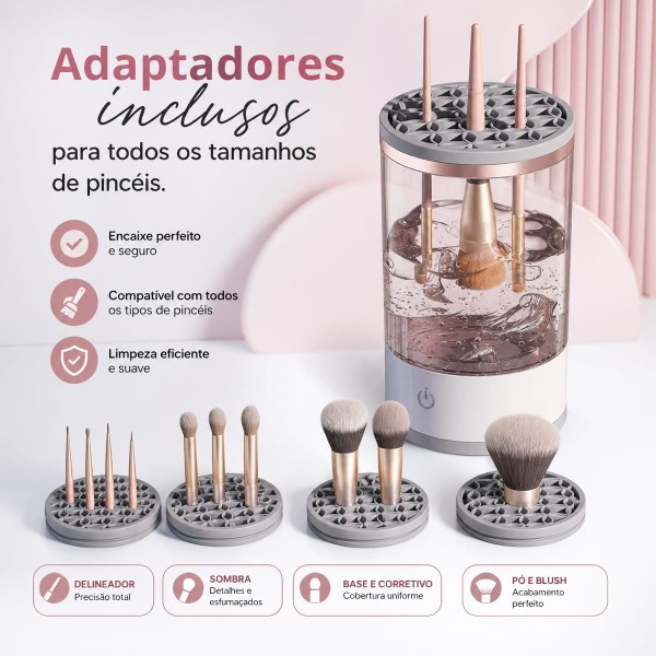 Limpador Elétrico de Pincéis de Maquiagem USB com Rotação Automática Limpa e Seca Rápido