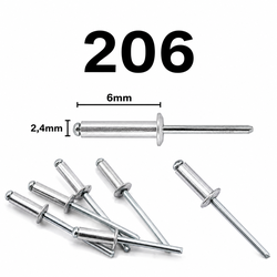 Rebite Pop 206 Alumínio 2,4 x 6 mm - Kit com 100 Unidades | Alta Resistência 