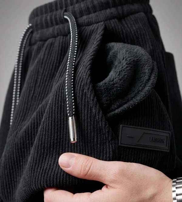 [Pague 2, Leve 3!] Calça Jogger Nordic Masculina em Algodão Texturizado, Poliéster e Forro Fleece de Alta Retenção Térmica com Ajuste Trançado e Ponteiras Metálicas