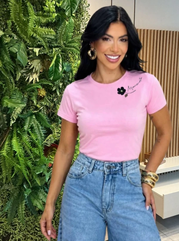 TSHIRT MARANATA FLOR PÉROLA - ROSA BEBÊ