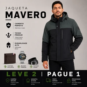 Jaqueta Masculina Mavero em Interior Forrado Térmico a Prova D'Água e Capuz Removível +BRINDES: Relógio, Cinto e Carteira