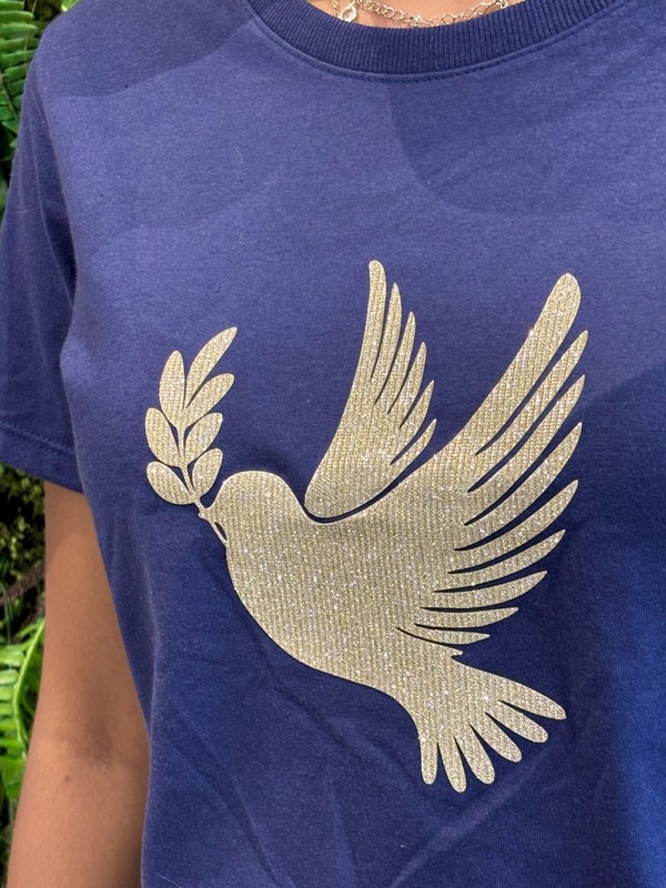 Camiseta Feminina Azul Pomba da Paz