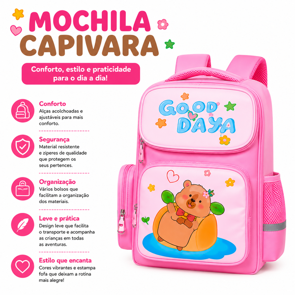 Mochila Infantil Capivara Rosa
