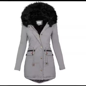casaco parka outono inverno gola de pele com capuz de ziper