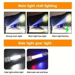 Lanterna led de alta potência poderosa TYPE-C recarregável cob lanterna com luz lateral tocha para acampamento ao ar livre caminhadas