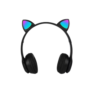 Fone Bluetooth Orelha De Gato Led Colorido (PRETO)