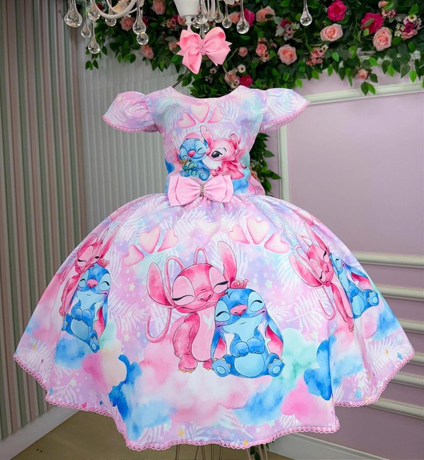 Vestido Temático Elegância - Stitch  