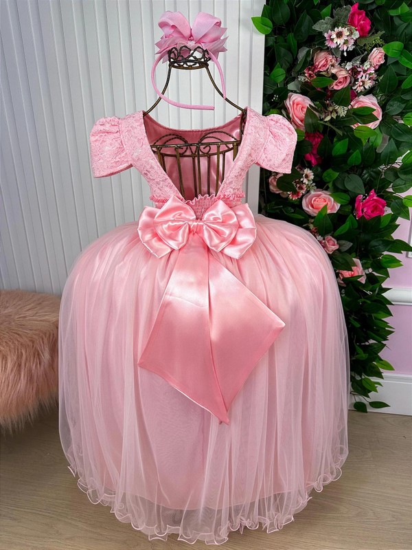 Vestido Luxuoso Longo Rendando - Rosa Claro