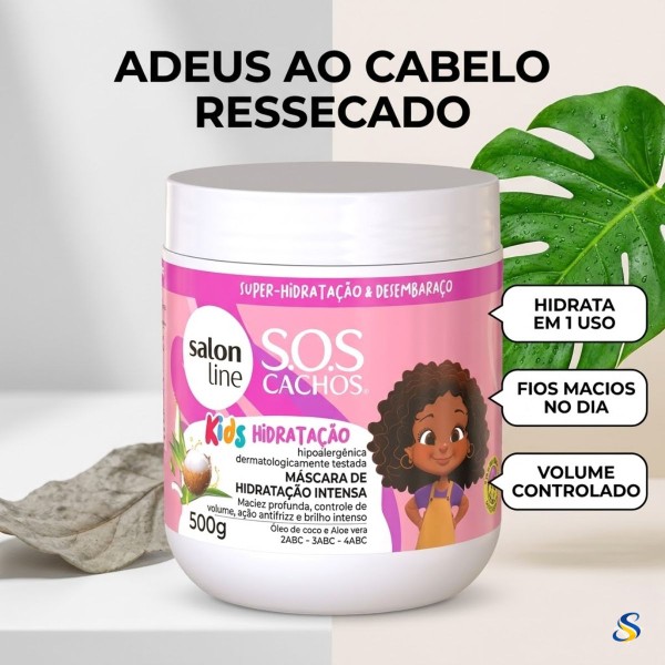 Salon Line SOS Cachos Kids Máscara Capilar Infantil Hidratação Intensa Cachinhos Ondulados Cacheados Crespos Vegana Hipoalergênica a partir de 3 Anos