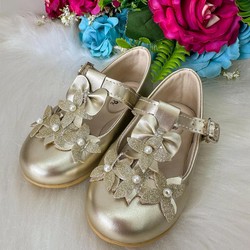 Sapatilha Doce Pé - Dourada Floral com Perolas