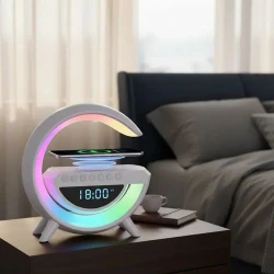 Luminária Inteligente G Speaker 5 em 1 Bluetooth Carregador Sem Fio e Relógio