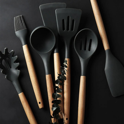 Kit Utensílios Cozinha 12 Peças Silicone Antiaderente PRETO