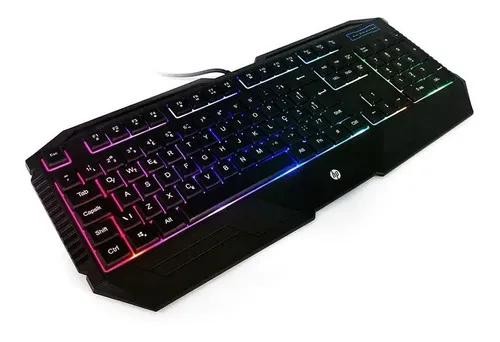Teclado Gamer HP Preto LED RGB 4 Cores USB - K110