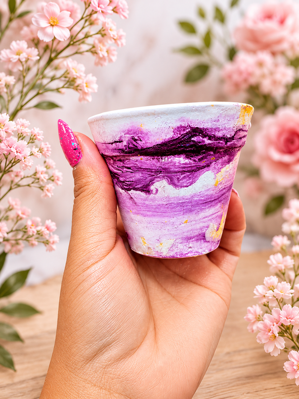 Vaso de Suculenta Marmorizado  G em Gesso Impermeabilizado (6 unidades)