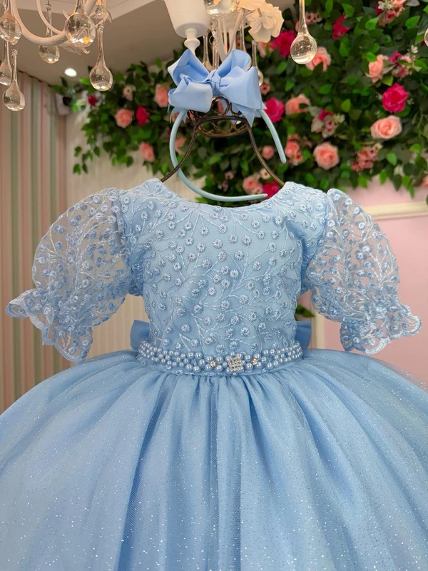 Vestido Luxo Inspiração Cinderela - Laize Bordado Azul