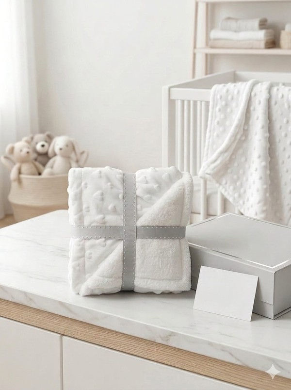 COBERTOR DOTS ESTAMPADO CHEVRON BRANCO LAÇO BEBE EL3699
