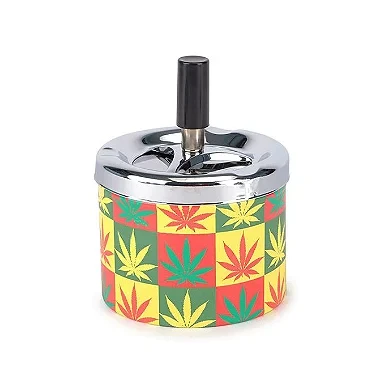 Cinzeiro de Alumínio com Tampa Giratória - Cannabis Colorido