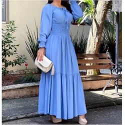Vestido Longo Feminino Verde Menta Manga Longa Lastex Elegante Moda Evangélica