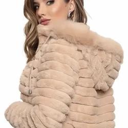 Jaqueta Puffer Teddy Feminina Forrada com Capuz Removível