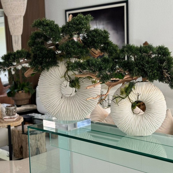 Vaso Eternity Médio com Bonsai Pendente e Madeira de Deriva