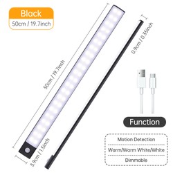 Sensor de movimento sem fio LED Night Light, USB lâmpada recarregável, armário, armário, armário, sob retroiluminação, cozinha