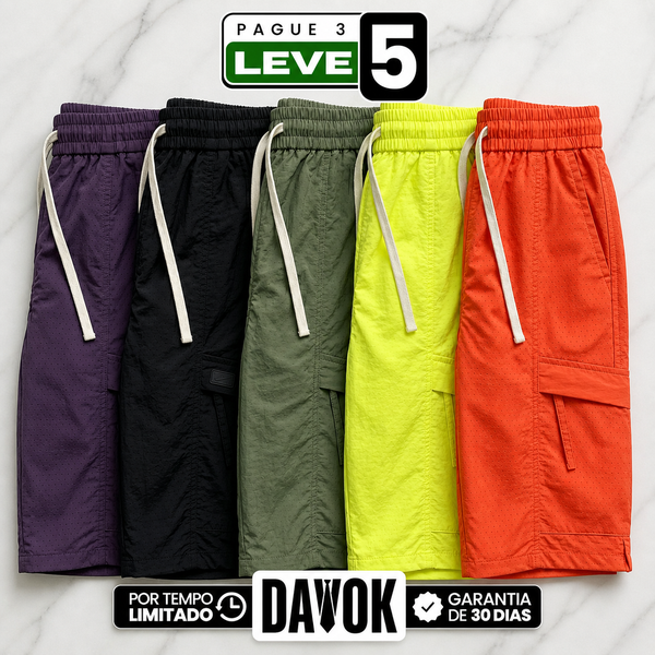 [Pague 3, Leve 5!] Bermuda Cargo Fornax Masculina em Nylon Técnico Hidrorrepelente com Bolsos Utilitários e Cós Elástico