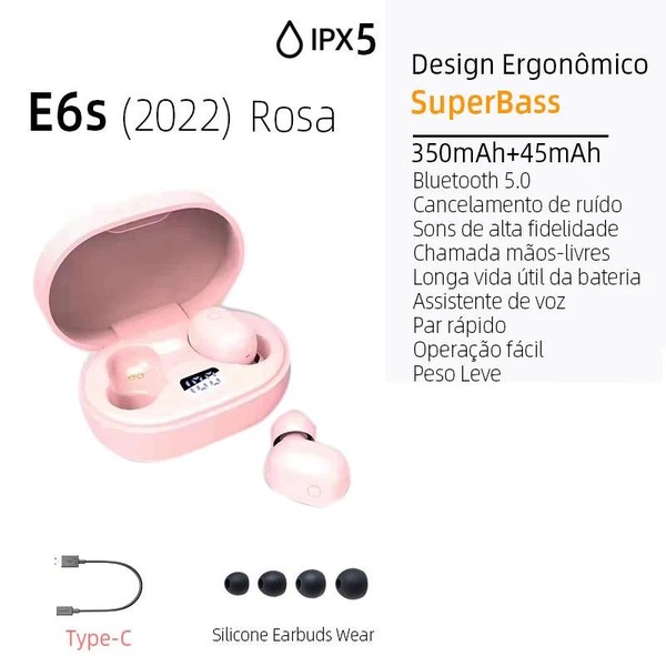 E7S TWS HiFi Fone De Ouvido Bluetooth 5.0 Sem Fio Com Cancelamento De Ruído Display LED A6s E6s