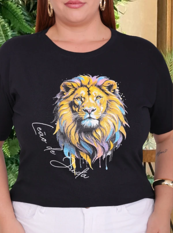 TSHIRT NO ALGODÃO LEÃO DE JUDÁ - PRETA