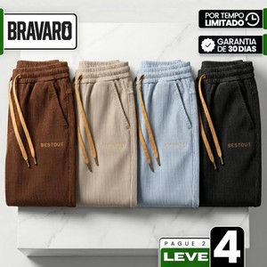 [Leve 4, Pague Só 2!] Calça Bestout Masculina em Veludo Cotelê e Algodão de Ajuste Ergonômico com Cordão de Tração Contrastante