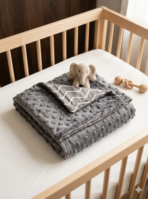 COBERTOR DOTS ESTAMPADO CHEVRON CINZA LAÇO BEBE