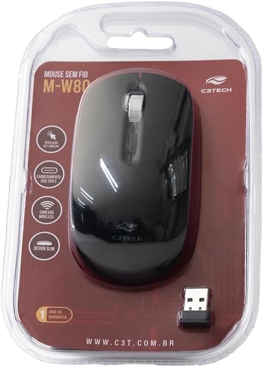 Mouse Sem Fio Recarregavel C3Tech Preto - M-W80BK