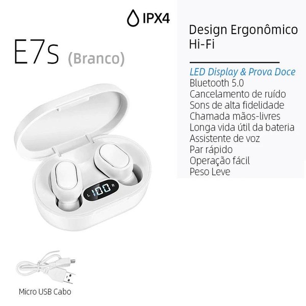 E7S TWS HiFi Fone De Ouvido Bluetooth 5.0 Sem Fio Com Cancelamento De Ruído Display LED A6s E6s