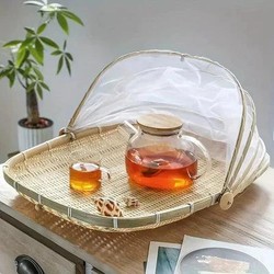 CestFresh - Cesto de Bamboo Com Cobertura de Tela Retrátil Protetor de Alimentos - Entrega Grátis