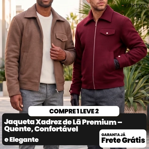 [COMPRE 1 E LEVE 2] Jaqueta Xadrez de Lã Premium – Quente, Confortável e Elegante