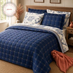 Coleção Completa Edredom + Jogo de Lençol + Cobre Leito Porcelana Cama Posta Perfeita 10 Peças