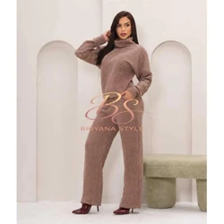 Conjunto Inverno Feminino elegante Tecido Malha Rib Quente