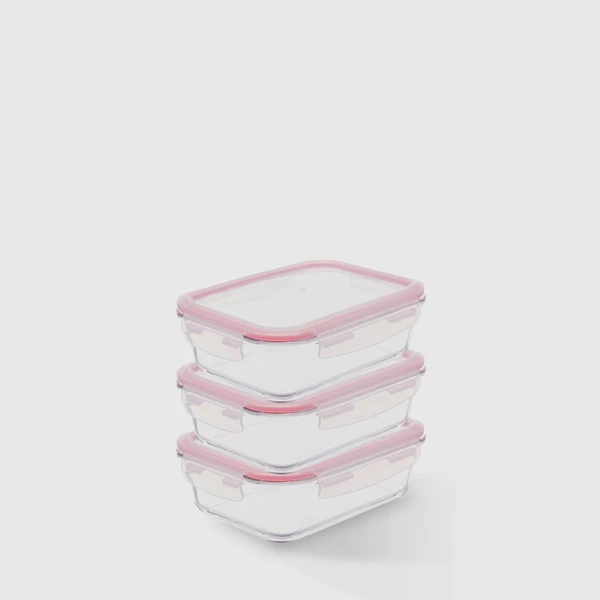 Kit com 3 Potes de Vidro Herméticos Retangulares 1,5L Invicta