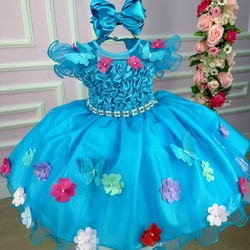 Vestido Fantasia Luxo - Jardim Encantado Azul Tiffany - Acompanha Asa