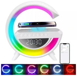 Luminária Inteligente G Speaker 5 em 1 Bluetooth Carregador Sem Fio e Relógio