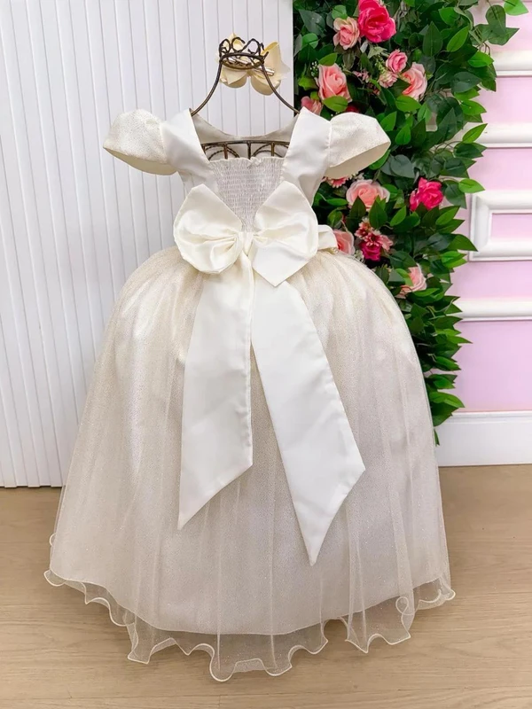 Vestido Luxo Longo Com Aplicações - Off White 
