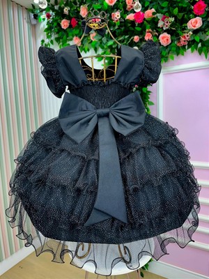 Vestido Luxuoso Babadinho - Preto Brilhante