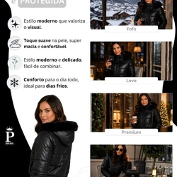 Jaqueta Puffer Feminina De Couro Forrada com Pelinho