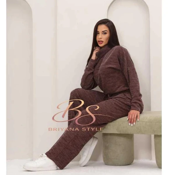 Conjunto Inverno Feminino elegante Tecido Malha Rib Quente