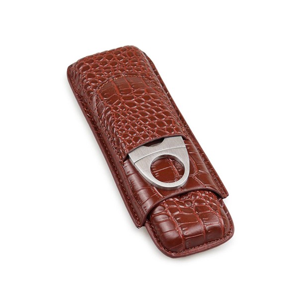 Porta 2 Charutos em Couro Motier com Cortador - Marrom