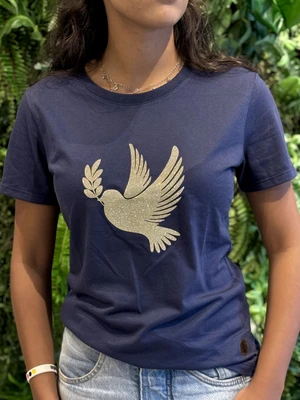Camiseta Feminina Azul Pomba da Paz