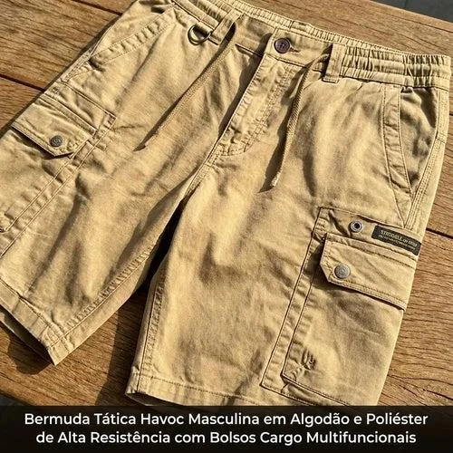 [Leve 4. Pague Só 2!] Bermuda Tática Havoc Masculina em Algodão e Poliéster de Alta Resistência com Bolsos Cargo Multifuncionais