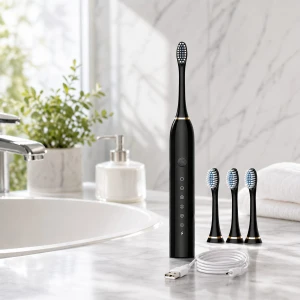 Escova de Dente Elétrica Sônica Ultrassônica Recarregável Bivolt 6 Modos com 4 Cabeças e Temporizador