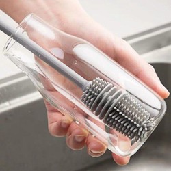 Escova de garrafa de leite de silicone, limpador de vidro, ferramenta de limpeza de cozinha, alça longa, garrafa de bebida, escova de limpeza de copo de vidro