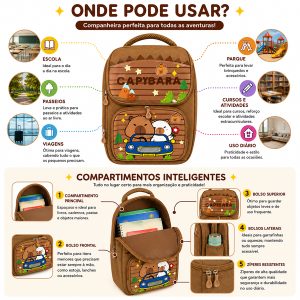 Mochila Infantil Capivara Marrom